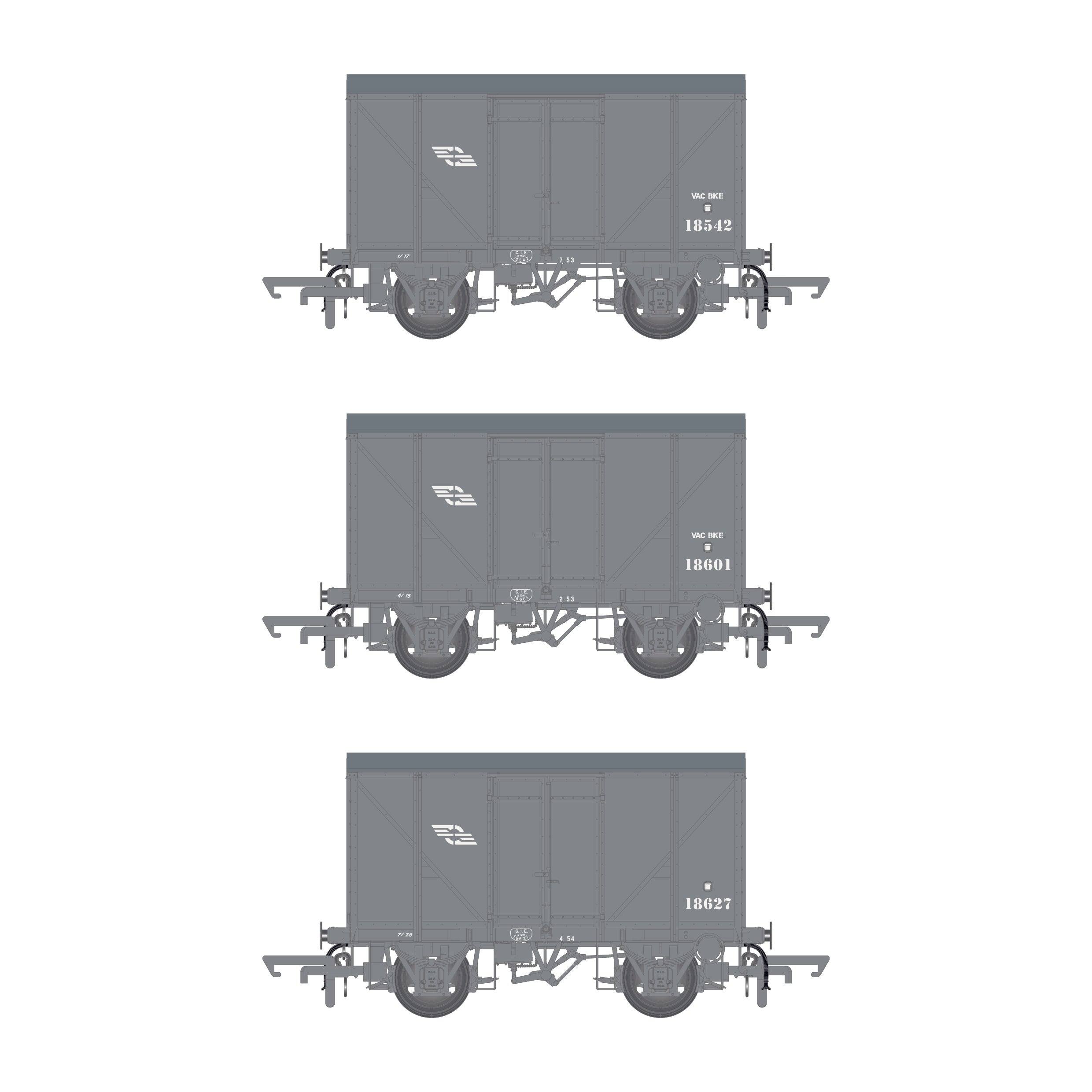 CIE Bulleid H Van - Grey (CIE Flying Snail era) - vacuum fitted - Pack 1